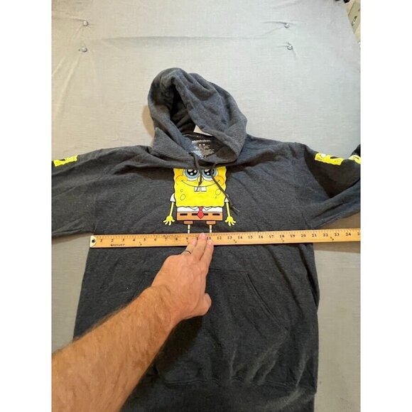 Nickelodeon Sponge Bob Sweatshirt Adult M Gray Pullover Long Sleeves Hoodie Mens - Picture 6 of 9